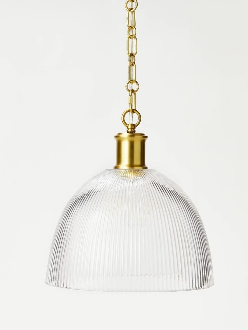 Studio McGee NWT Reeded Glass & Brass Large Ribbed Dome Pendant Light Fixture